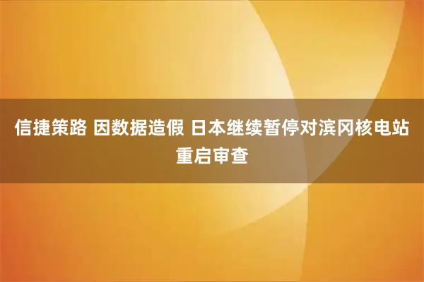 信捷策路 因数据造假 日本继续暂停对滨冈核电站重启审查